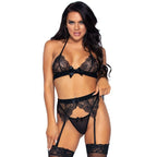 LEG AVENUE - THREE PIECES SET TOP, GARTER BELT AND G-STRING