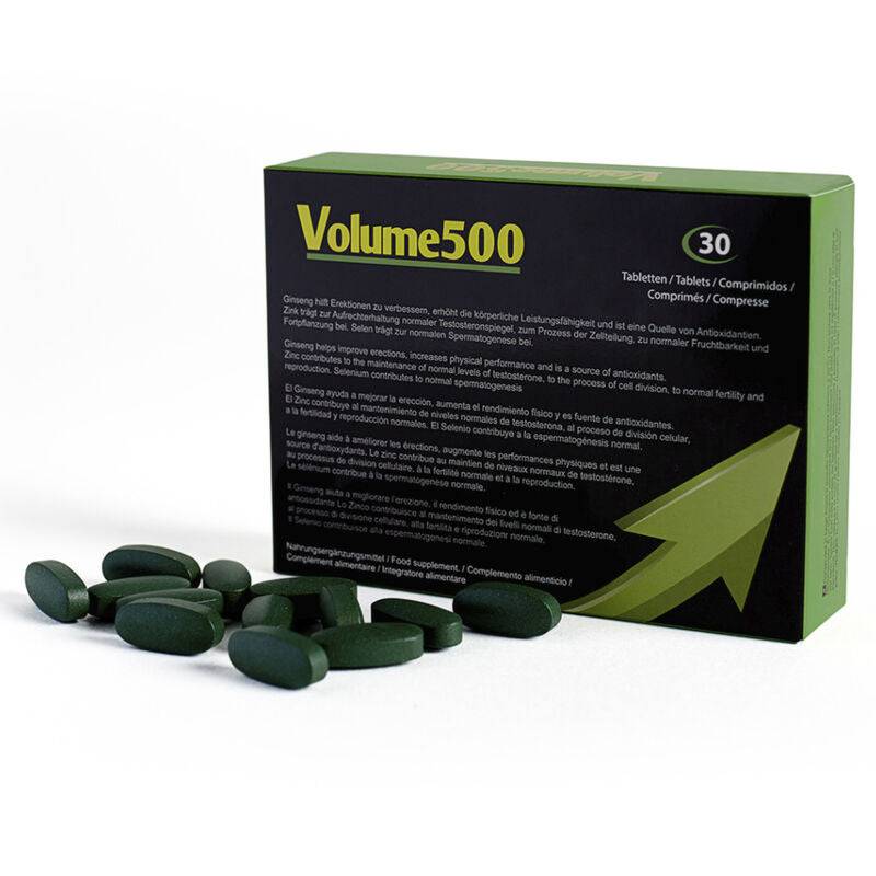 500COSMETICS Volume 500 supplement showing the bottle and packaging for increasing sperm quantity and quality.