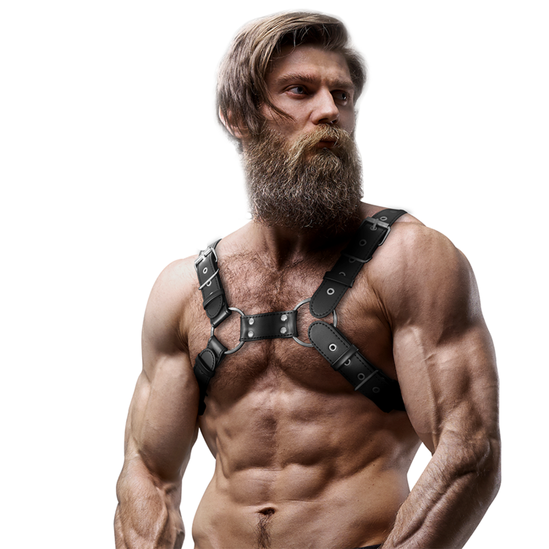 FETISH SUBMISSIVE ATTITUDE - MENS ADJUSTABLE ECO-LEATHER CHEST BULLDOG HARNESS