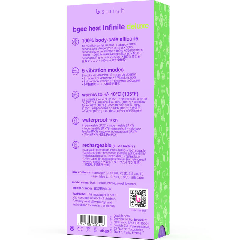 B SWISH - BGEE HEAT INFINITE DELUXE WIEDERAUFLADBARER VIBRATOR LAVENDELSILIKON