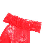SUBBLIME - 952372 FISHNET AND LACE CROTCHLESS BODYSTOCKING WITH HIGH NECK RED ONE SIZE