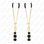 KINK - GOLD THIN NIPPLE CLAMPS WITH 3 BLACK GLASS BEADS 7 CM