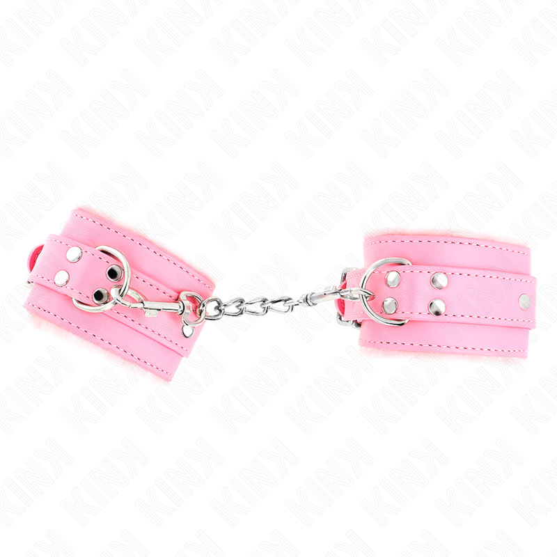 KINK - PELZGEFÜTTERTE HANDGELENKFESSELN PINK MIT PINKEM GÜRTEL VERSTELLBAR 17-29 CM X 6 CM