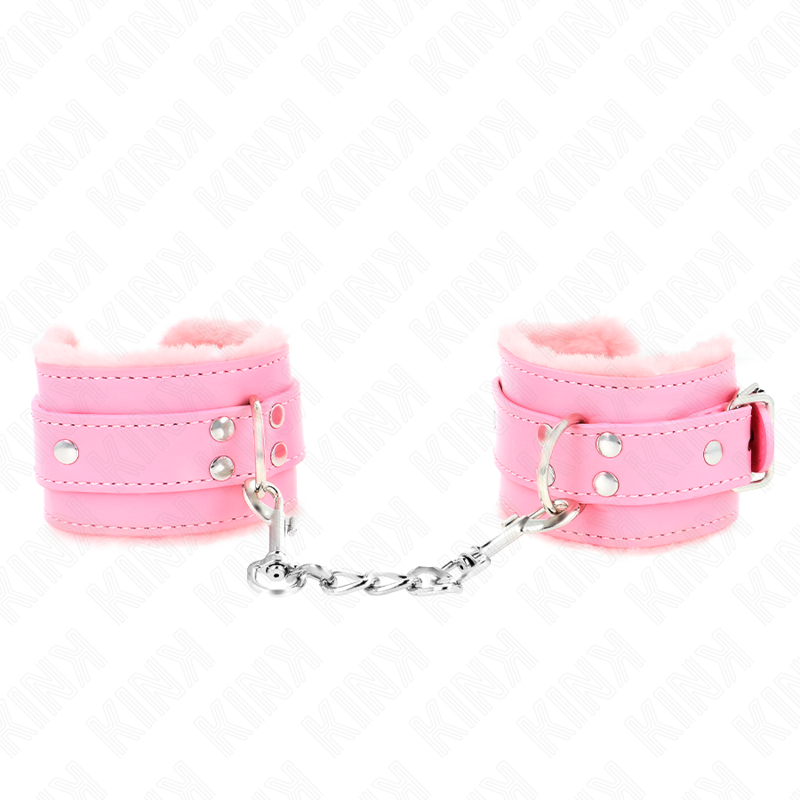 KINK - PELZGEFÜTTERTE HANDGELENKFESSELN PINK MIT PINKEM GÜRTEL VERSTELLBAR 17-29 CM X 6 CM