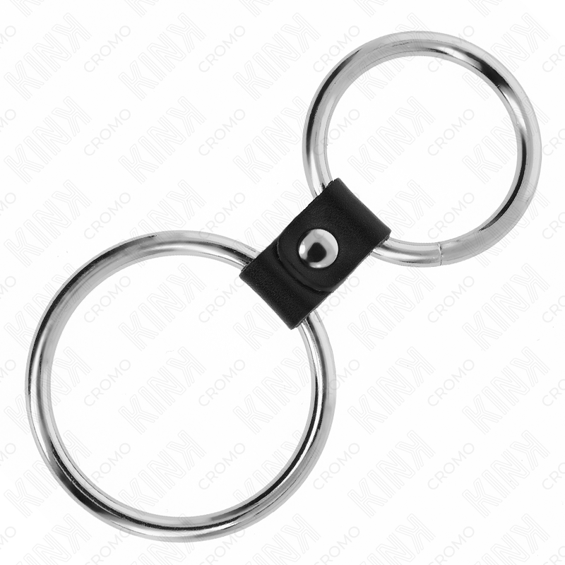 KINK - DOPPELTER METALL-PENISRING 3,7 CM BIS 5 CM VERBUNDEN DURCH LEDERBAND MODELL 1