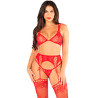 LEG AVENUE - BRA + THONG + STOCKINGS  RED ONE SIZE