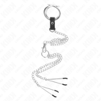 KINK - TRIPLE CHROME METAL PENIS RING 3 CM TO 4.5 CM WITH 26 CM METAL CHAIN AND NIPPLE CLIPS