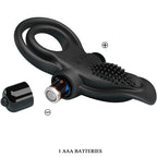 PRETTY LOVE - DOUBLE VIBRATING RING + CLITORIS STIMULATOR 10 VIBRATIONS BLACK