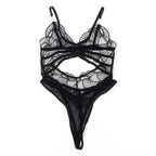 SUBBLIME - 955229 TRANSPARENT BODYSUIT WITH HOLLOW LACE BLACK L/XL