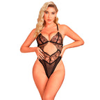 SUBBLIME - 955229 TRANSPARENT BODYSUIT WITH HOLLOW LACE BLACK L/XL