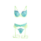 SUBBLIME - 955328 BRA SET WITH LACE AND GARTER LINES GREEN AND BLUE L/XL
