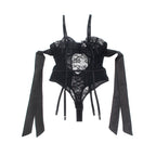 SUBBLIME - 955502 LACE BODYSUIT WITH BOWS AND GARTERS BLACK L/XL