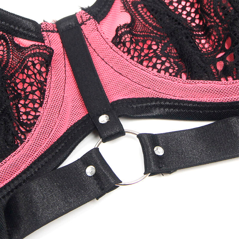 SUBBLIME - 955571 PINK PATENT LEATHER MESH ZIPPER BRA SET S/M