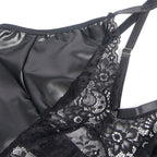 SUBBLIME - 957520 LEATHER DRESS WITH FLORAL LACE BLACK S/M