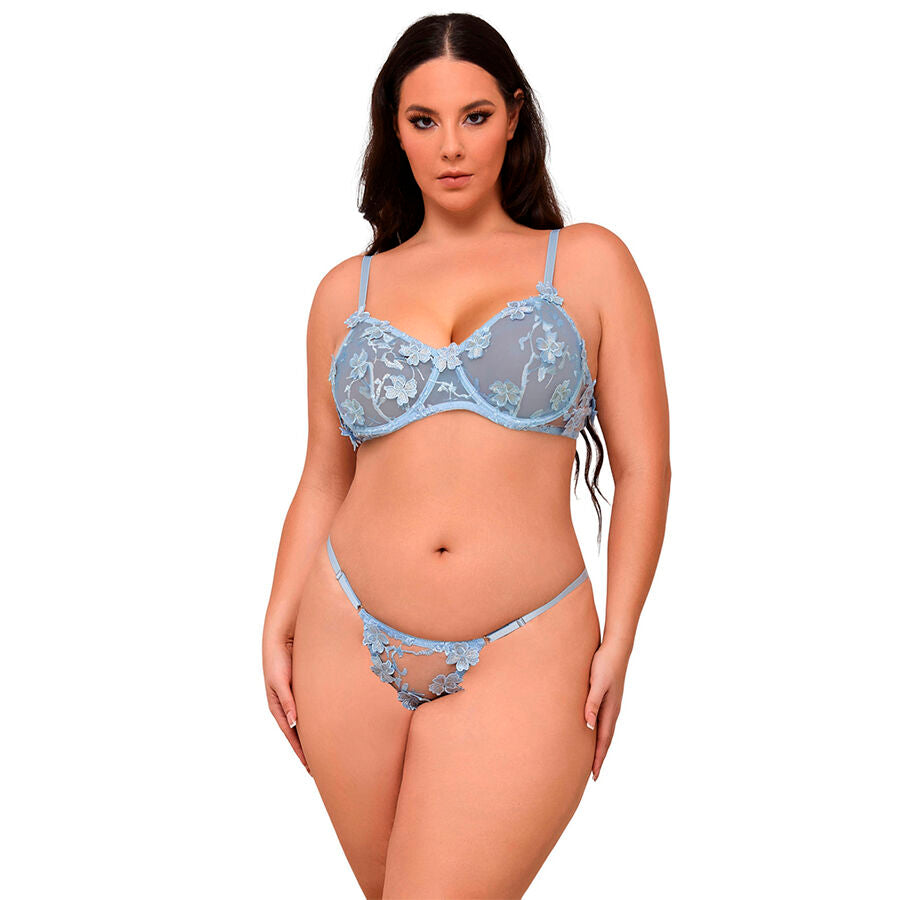 SUBBLIME - 957629  FLOWER EMBROIDERED BRA AND PANTIES SET SKY BLUE S/M