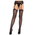 LEG AVENUE - HEART STOCKINGS WITH GARTERS BLACK