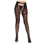 LEG AVENUE - ROSE LACE STOCKINGS WITH OPEN BACK BLACK