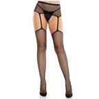 LEG AVENUE - LACE STOCKINGS WITH CROSS AND GARTER BELT BLACK