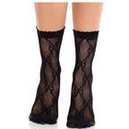 LEG AVENUE - BLACK LACE BOW LACE SOCKS