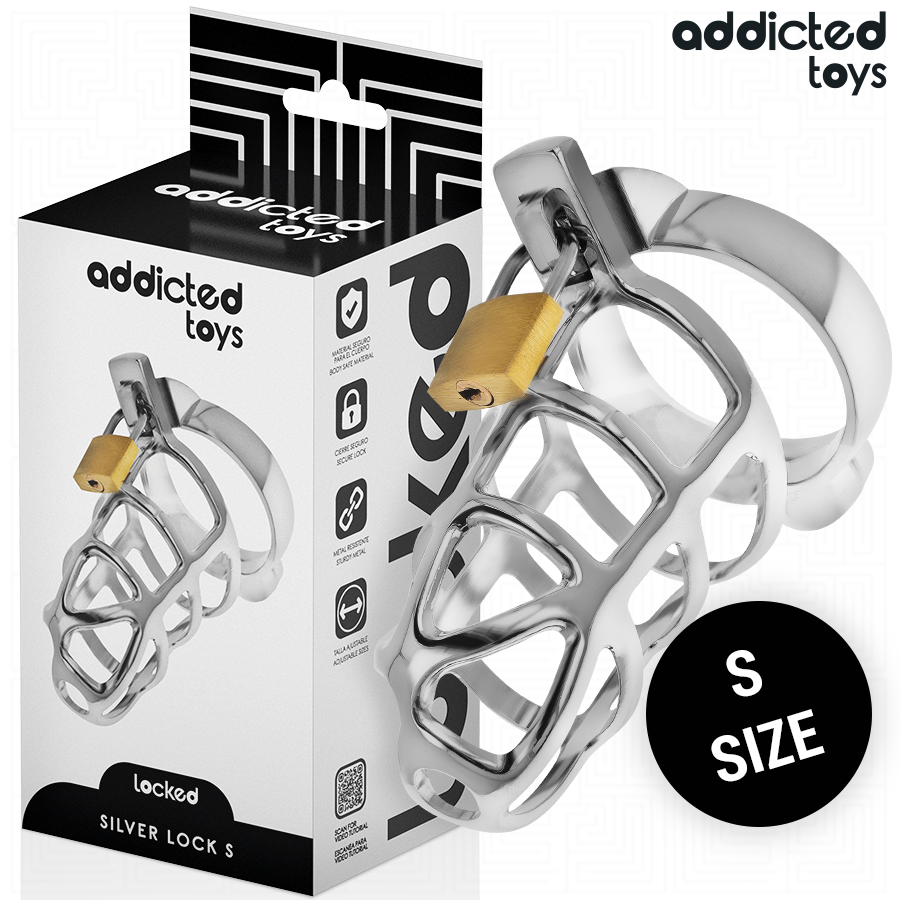 ADDICTED TOYS LOCKED - SILVER LOCK METAL PENIS CAGE SIZE S
