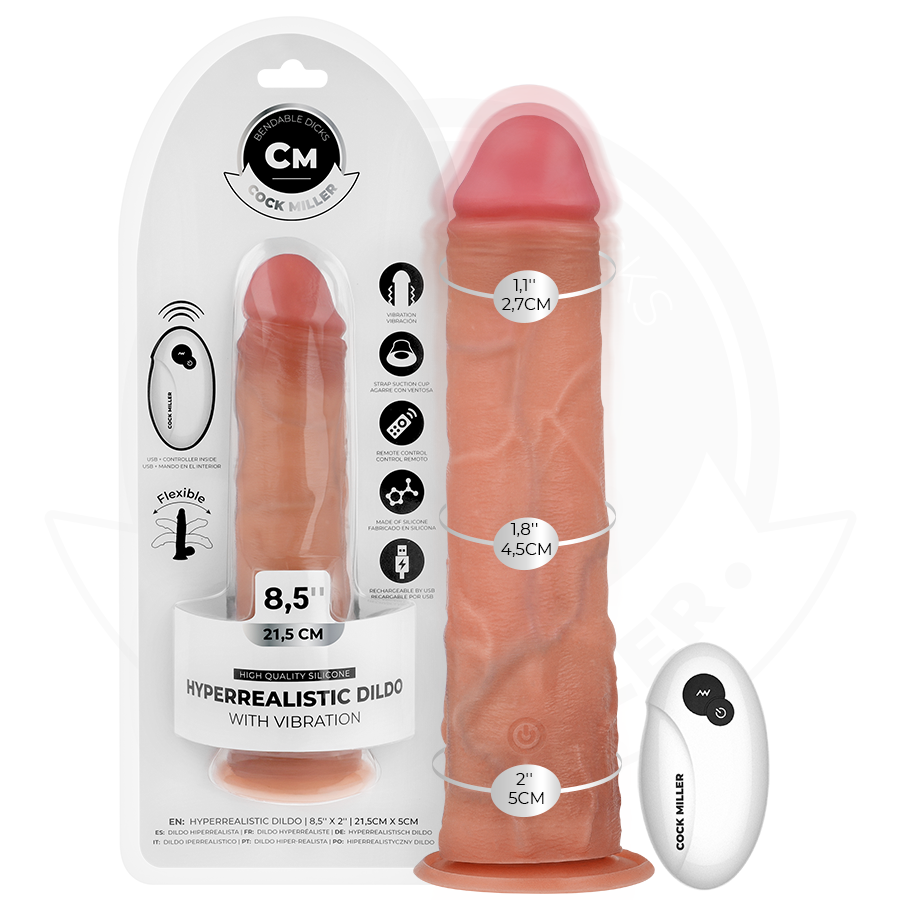 COCK MILLER - REALISTISCHER DILDO MIT SAUGNAP UND VIBRATION MIT FERNBEDIENUNG 21,5 CM