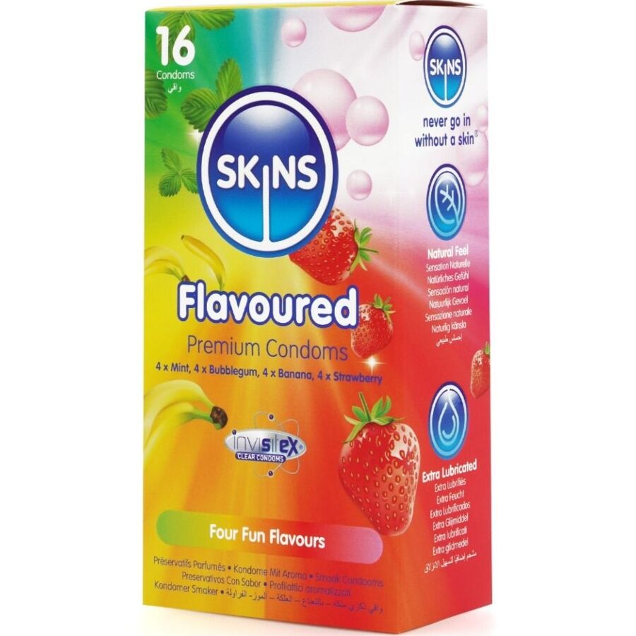 SKINS - MULTI FLAVORS PREMIUM CONDOMS PACK 16