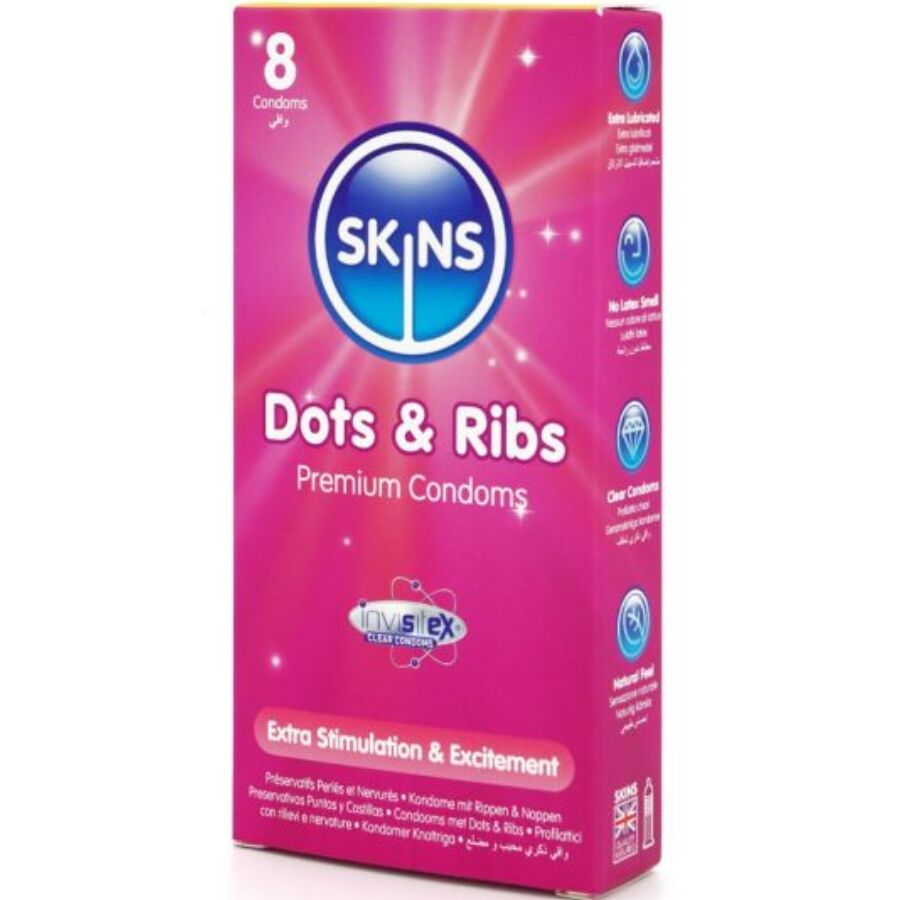 SKINS - DOTS & RIBS PREMIUM CONDOMS PACK 8