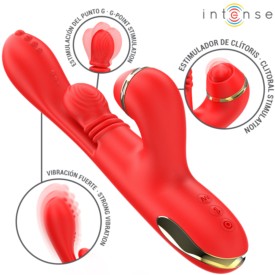 INTENSE - KATY MULTIFUNCTION CLITORIS STIMULATOR 4 INTERCHANGEABLE HEADS RED