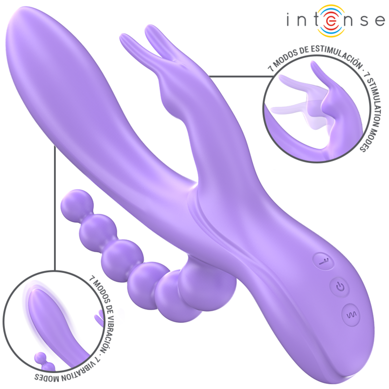 INTENSE - MIKO DREIFACHVIBRATOR RABBIT &amp; STIMULATOR &amp; ANAL 7 VIBRATIONEN LILA