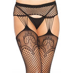 LEG AVENUE - NET STOCKINGS WITH GARTER LINES